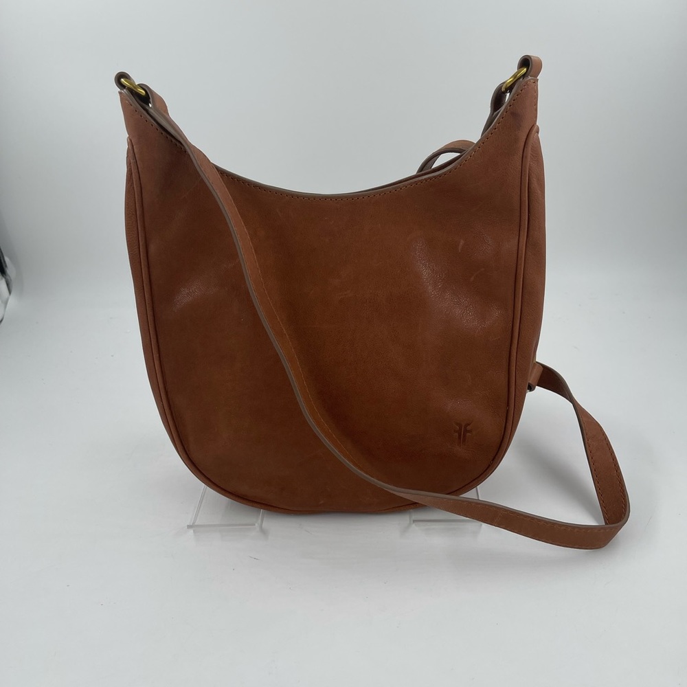Original Frye Brown Leather Crossbody Hobo Design Bag with Adjustable Strap